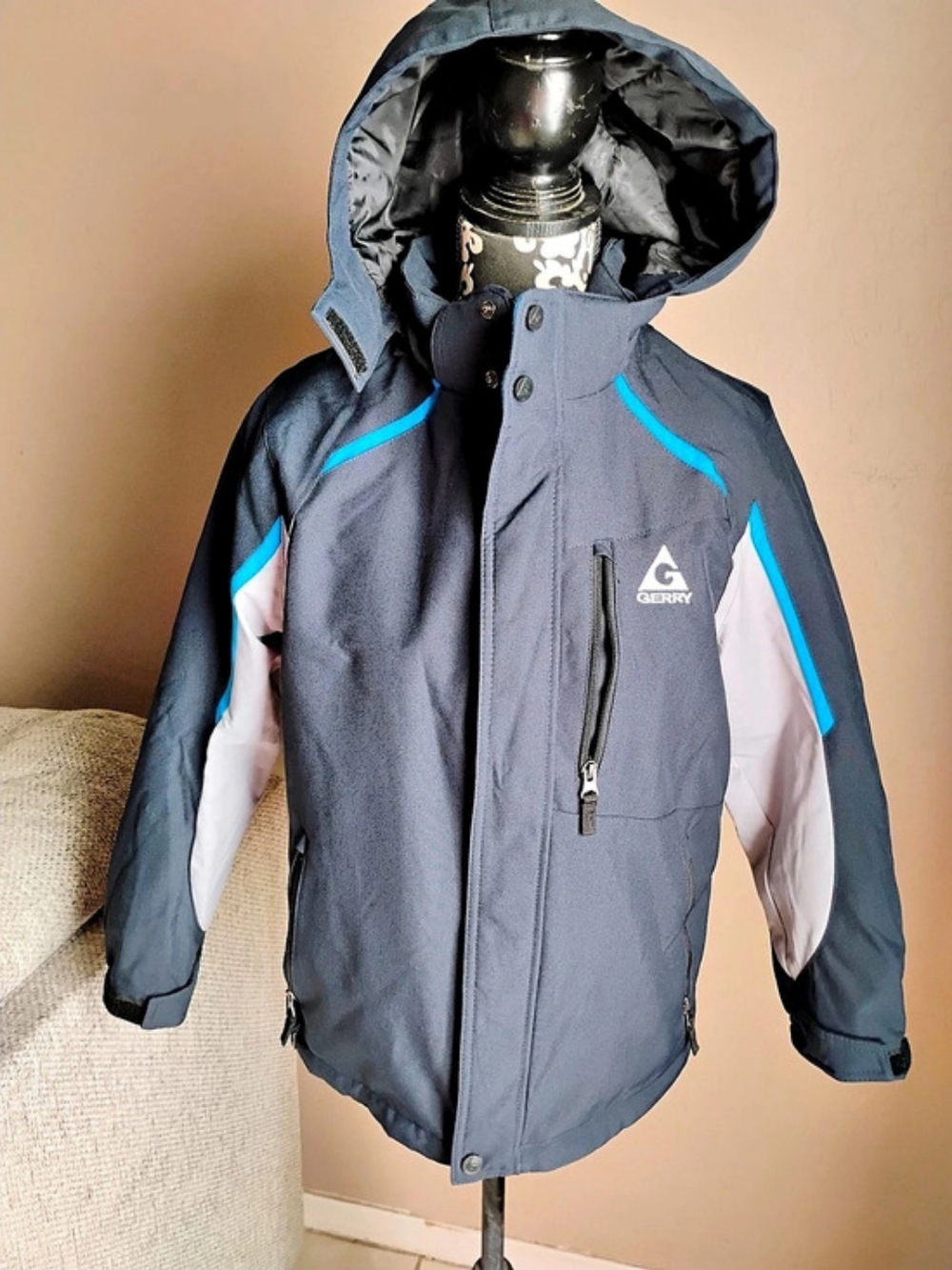 Gerry Kids Rain Jacket Gray & Blue Boys Medium 10-12 NWT